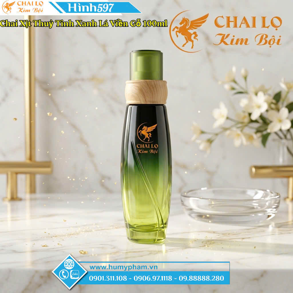 BỘ CHAI XỊT & HỦ THỦY TINH XANH LÁ NẮP VIỀN GỖ