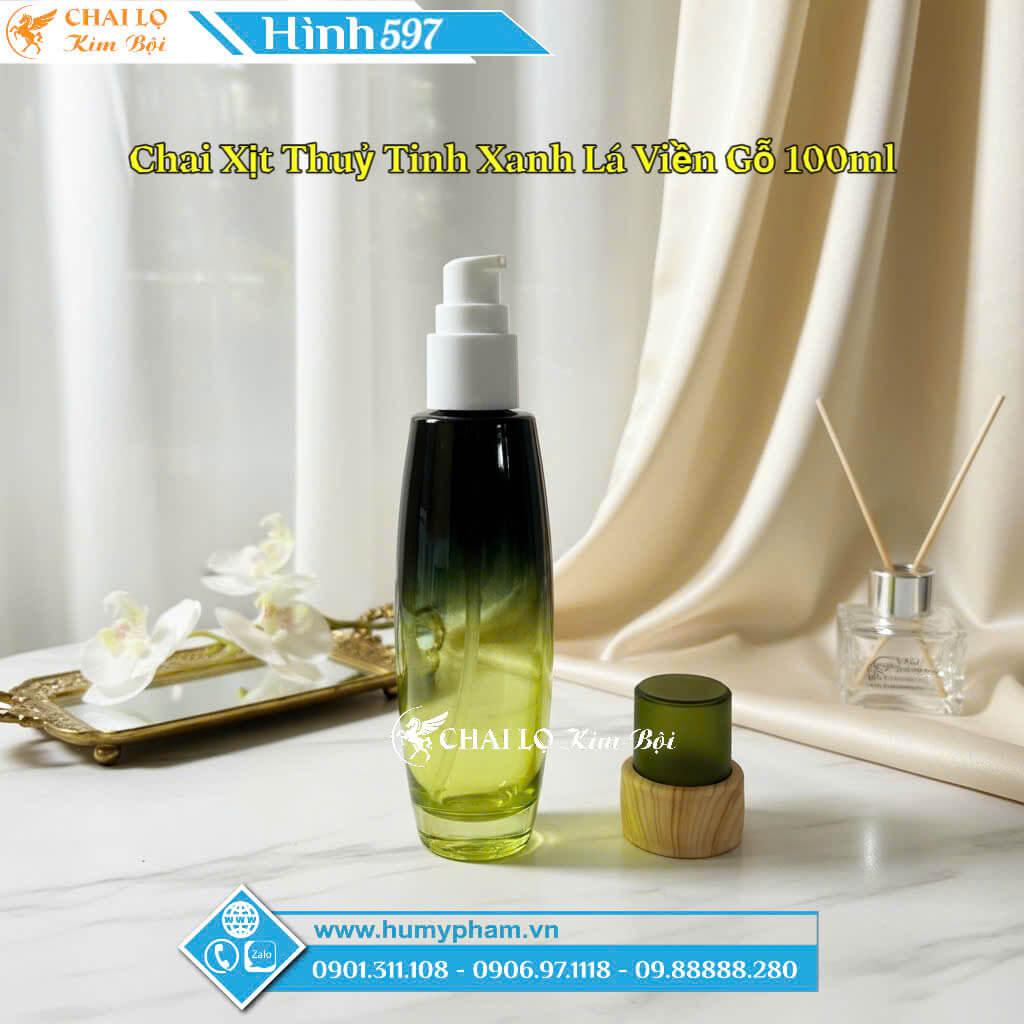 BỘ CHAI XỊT & HỦ THỦY TINH XANH LÁ NẮP VIỀN GỖ