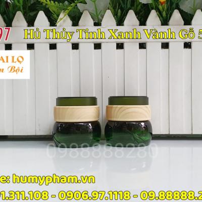 HỦ THỦY TINH XANH LÁ NẮP VÀNH GỖ 50g