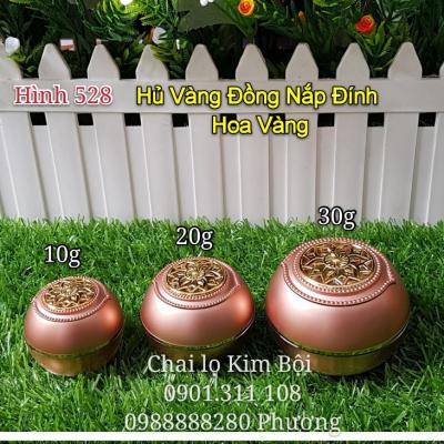Hủ đựng kem face - Vàng Đồng Nắp Đính Hoa Vàng