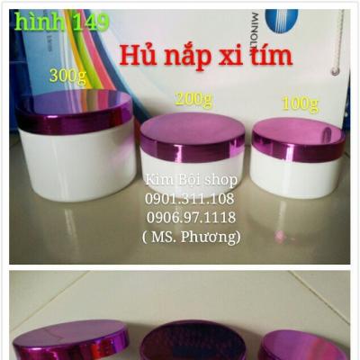 Hủ đựng kem body - Hủ K Thân Trắng Nắp Xi Tím