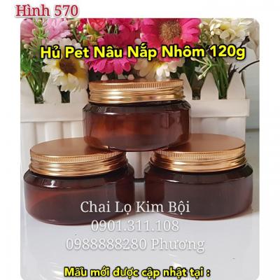 HỦ PET NÂU NẮP NHÔM VÀNG 120g