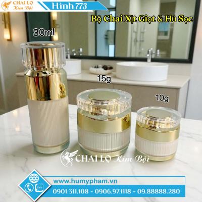 BỘ CHAI LỌ SỌC TRẮNG NẮP VÀNG