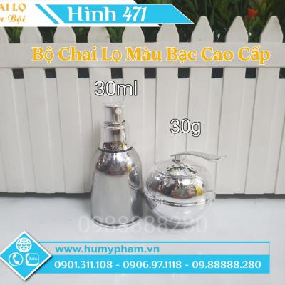 BỘ CHAI XỊT VÀ HỦ MÀU BẠC CAO CẤP